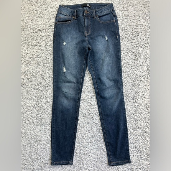 1822 Denim Jeans Womens 4 Skinny Dark Wash Distressed Stretch Casual Basic Denim - Picture 1 of 4